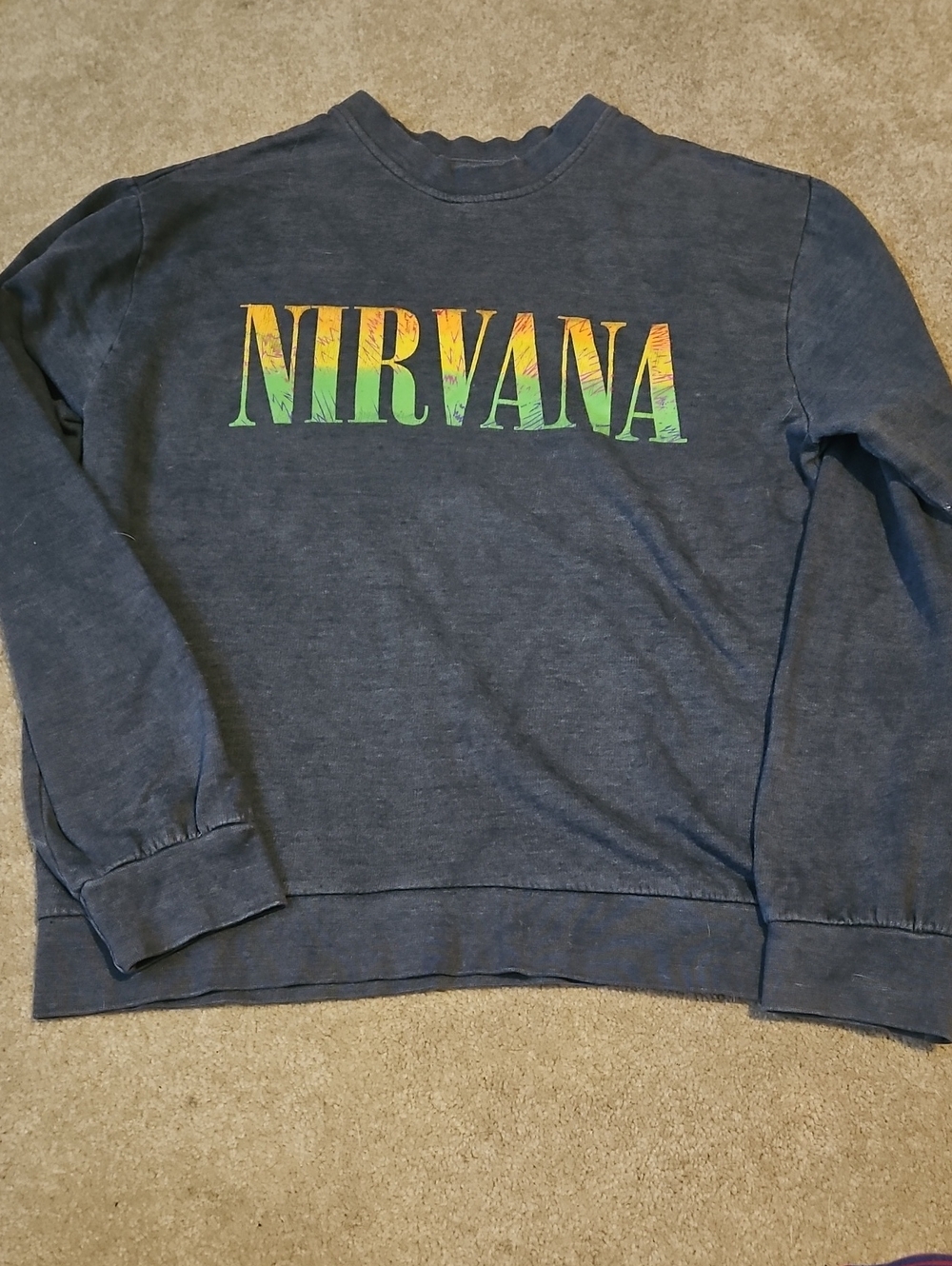 NIRVANA Navy Crewneck Sweatshirt with Yellow-Green Ombre Logo
